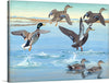 Immerse yourself in the serene beauty of nature with this exquisite print, capturing the graceful flight and tranquil rest of ducks amidst a picturesque landscape. Every detail, from the ripples in the water to the intricate feather patterns, is rendered with stunning realism, inviting viewers into a moment of peaceful reflection.