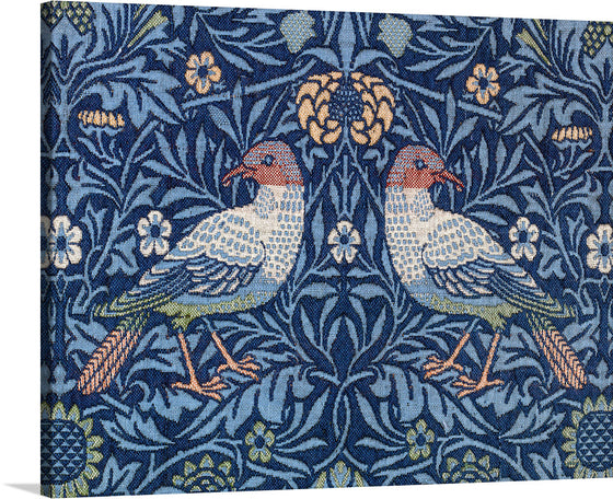 This stunning artwork by William Morris is a celebration of the natural world. The delicate flowers and birds are rendered in intricate detail, and the colors are rich and vibrant. The overall impression is one of beauty and harmony.