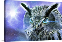  Step into a world of captivating beauty and mesmerizing detail as you gaze upon the "Mystical Eagle Owl," a masterpiece that will transport you to a realm of avian enchantment. This stunning artwork captures the essence of the majestic eagle owl, its piercing blue eyes set against a vibrant purple backdrop, radiating an aura of mystery and intrigue.