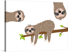  This artwork, titled “Whispers of Nature”, is a serene depiction of three charming sloths hanging gracefully from slender branches. Their gentle eyes exude a calming presence, and the intricate fur patterns are a testament to the artist’s meticulous attention to detail. The soft, neutral tones of the artwork blend seamlessly with any decor, infusing tranquility and warmth into your surroundings.