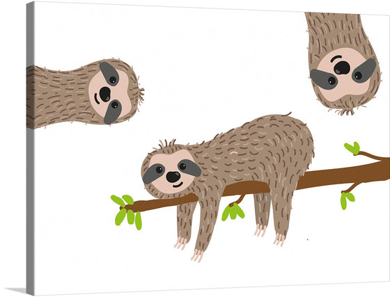 This artwork, titled “Whispers of Nature”, is a serene depiction of three charming sloths hanging gracefully from slender branches. Their gentle eyes exude a calming presence, and the intricate fur patterns are a testament to the artist’s meticulous attention to detail. The soft, neutral tones of the artwork blend seamlessly with any decor, infusing tranquility and warmth into your surroundings.