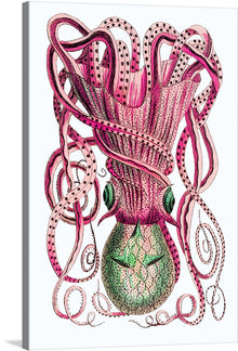  Dive into the mesmerizing depths of the ocean with this exquisite print, capturing the enigmatic allure of a vibrant squid. Every tentacle dances with life, adorned in intricate patterns and a symphony of pinks that cascade into the depths of intricate detail. The creature’s eyes, profound and mysterious, invite viewers into a world where nature’s artistry knows no bounds. 