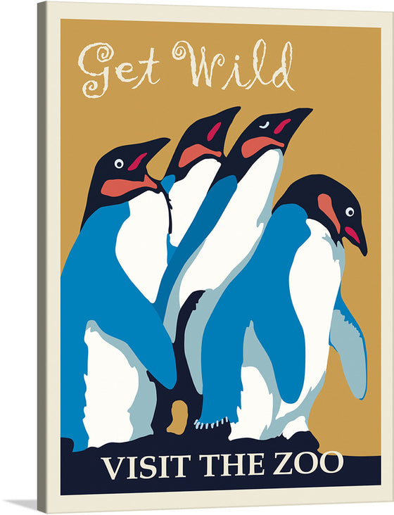 Our “Penguin Zoo Poster” print is a captivating artwork that features a playful group of penguins against a warm, earthy backdrop. The bold, contrasting colors and modern design make this piece a striking addition to any space. 