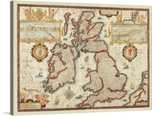  Immerse yourself in the intricate details and rich history encapsulated in this stunning print of an antique map of the British Isles. Every line, curve, and color tells a story of a world long past yet intimately connected to our present. The artwork is adorned with elaborate illustrations that bring life to the geographical contours, offering not just a map but a vivid journey through time. 