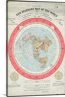  “Gleason’s New Standard Map of the World” is a fascinating print that brings the world to your fingertips. This colorful and detailed map, presented in an azimuthal equidistant projection, is a testament to the art of cartography. The map, dating back to 1892, is a piece of history, offering a glimpse into the geographical understanding of the time.