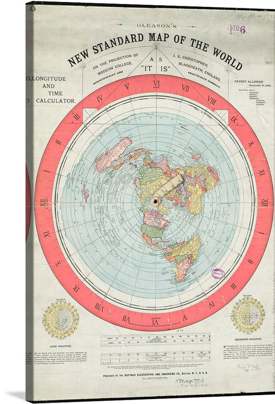 “Gleason’s New Standard Map of the World” is a fascinating print that brings the world to your fingertips. This colorful and detailed map, presented in an azimuthal equidistant projection, is a testament to the art of cartography. The map, dating back to 1892, is a piece of history, offering a glimpse into the geographical understanding of the time.