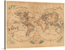  Travel back in time and adorn your space with the enchanting allure of "A Map of the World (1815)". This meticulously crafted print captures the essence of a bygone era, where cartography was an art form, and the world was a tapestry of exploration and discovery. The rich, sepia-toned hues and intricate detailing evoke a sense of nostalgia, inviting you to immerse yourself in the history and adventure of the early 19th century.