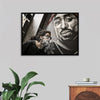 "Man With Dreadlocks and Sunglasses Poses Near Tupac Shakur Portrait"