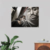 "Man With Dreadlocks and Sunglasses Poses Near Tupac Shakur Portrait"