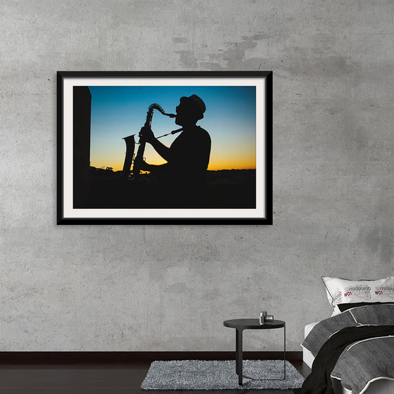 "Silhouette of a Man Playing Saxophone during Sunset", Victor Freitas