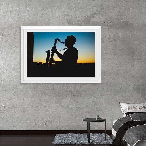 "Silhouette of a Man Playing Saxophone during Sunset", Victor Freitas