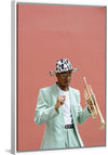 "Man in Teal Suit Holding Trumpet"