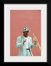 "Man in Teal Suit Holding Trumpet"