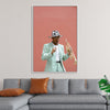 "Man in Teal Suit Holding Trumpet"