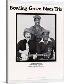  “Bowling Green Blues Trio” invites you to a soulful jam session frozen in time. This captivating grayscale print features legendary musicians—the iconic John Cephas on guitar, Phil Wiggins with his mesmerizing harmonica, and Barry Lee Pearson’s masterful guitar strokes. 