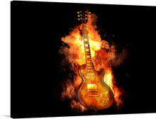  Ignite your space with “Guitar on Fire,” a mesmerizing artwork that captures the soul-stirring energy of music and the enigmatic dance of flames. This realistic artwork features an electric guitar engulfed in vibrant flames, with visible strings, tuning pegs, frets, pickups, and knobs showcasing intricate craftsmanship. 