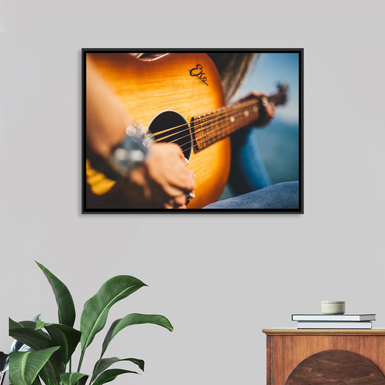 "Person Play Guitar in Close-up Photo"