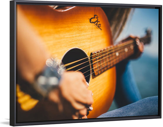 "Person Play Guitar in Close-up Photo"