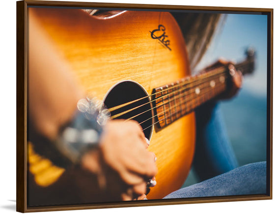 "Person Play Guitar in Close-up Photo"