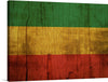 “Rasta” is a captivating artwork that embodies the vibrant and soulful energy of Rastafarian culture. The piece features three horizontal stripes colored differently: green, yellow, and red, resembling the Rastafarian flag. The texture appears rough and worn-out, giving it a rustic look. 