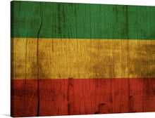 “Rasta” is a captivating artwork that embodies the vibrant and soulful energy of Rastafarian culture. The piece features three horizontal stripes colored differently: green, yellow, and red, resembling the Rastafarian flag. The texture appears rough and worn-out, giving it a rustic look. 
