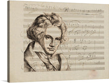  “Beethoven Concerto” is a beautiful print that captures the essence of the legendary composer, Ludwig van Beethoven. The print features a detailed sketch of Beethoven’s profile with his iconic hair, set against a background of his music scores. 