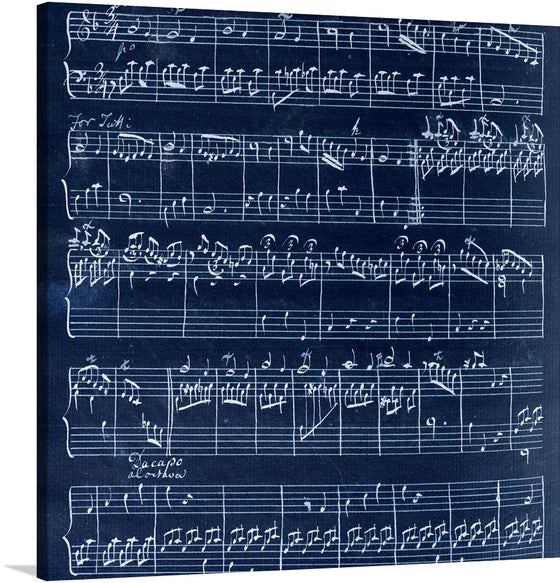 Immerse yourself in the harmonious blend of visual and auditory art with this exquisite print of a musical score. Each note, meticulously inscribed against the deep blue backdrop, invites you to a symphony of elegance and melody. 