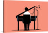 Immerse yourself in the harmonious blend of art and music with this exquisite print. A pianist, rendered in elegant silhouette, breathes life into a grand piano under the soft, ambient glow of a peach backdrop. Every note played spirals into beautiful musical notations that dance gracefully across the canvas, creating a visual symphony that captivates and inspires. 