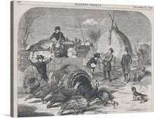  This 1858 wood engraving by American artist Winslow Homer (1836–1910) was published in Harper's Weekly on November 27, 1858. The image was a satirical take on the holiday, depicting two young women who are struggling to prepare for Thanksgiving dinner. 