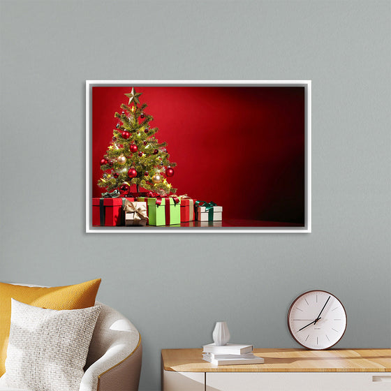 "Christmas Tree, Red Background"