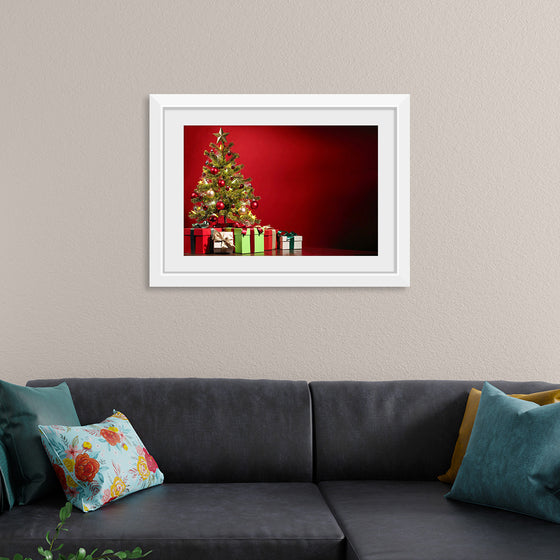 "Christmas Tree, Red Background"