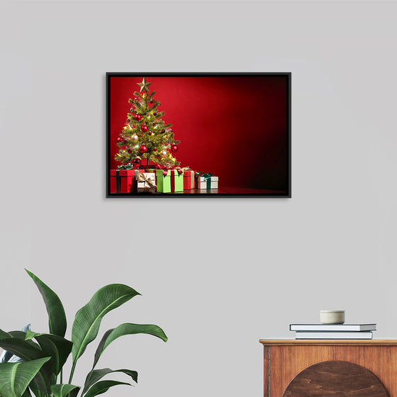 "Christmas Tree, Red Background"