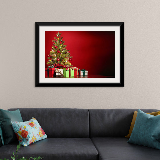 "Christmas Tree, Red Background"