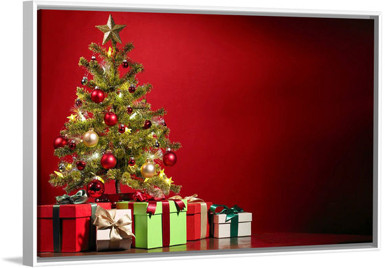 "Christmas Tree, Red Background"