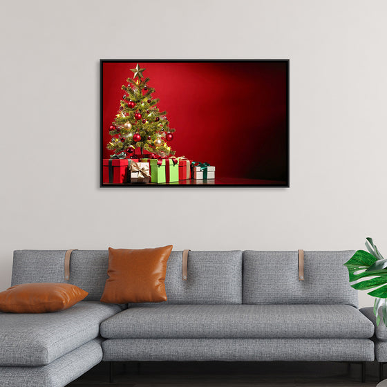 "Christmas Tree, Red Background"