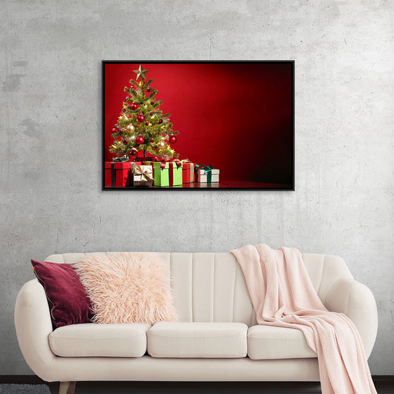 "Christmas Tree, Red Background"