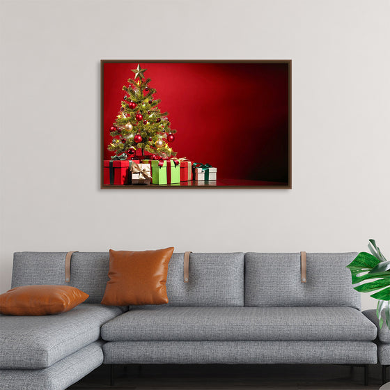 "Christmas Tree, Red Background"