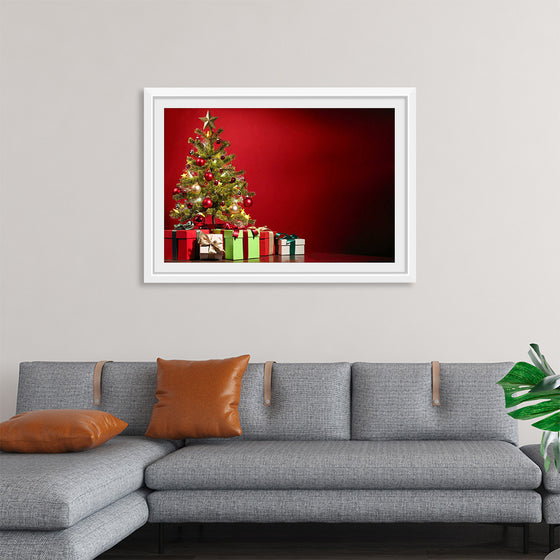 "Christmas Tree, Red Background"