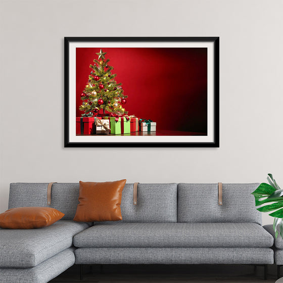 "Christmas Tree, Red Background"