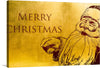 The print features a vintage-inspired illustration of Santa Claus on a gold background, with the words “Merry Christmas” written in an elegant script. 