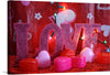 This artwork is a radiant expression of love, captured in the warm glow of heart-shaped and cylindrical candles. The glittering “LOVE” letters, set against a backdrop adorned with whimsical floral designs and illuminated by enchanting fairy lights, create a romantic ambiance. This print isn’t just a piece of art; it’s an experience of affection and warmth. 