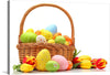 “Easter eggs basket” is a beautiful print that captures the essence of Easter. The print features a wicker basket filled with colorful Easter eggs, including polka dots, stripes, and flowers. There are also a few yellow and red tulips in the basket, adding a touch of elegance to the print. The background is white, which makes the colors of the eggs and tulips stand out even more. This print would make a great addition to any home or office space, adding a touch of playfulness and joy to your decor.