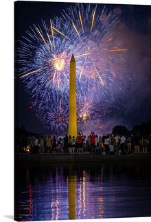  “Washington, D.C. Fireworks, Independence Day Celebration” is a vibrant and awe-inspiring canvas print that transports viewers to the heart of America’s capital. This masterpiece captures an iconic scene—the Washington Monument standing tall amidst a symphony of dazzling fireworks that paint the night sky in a dance of color and light. 