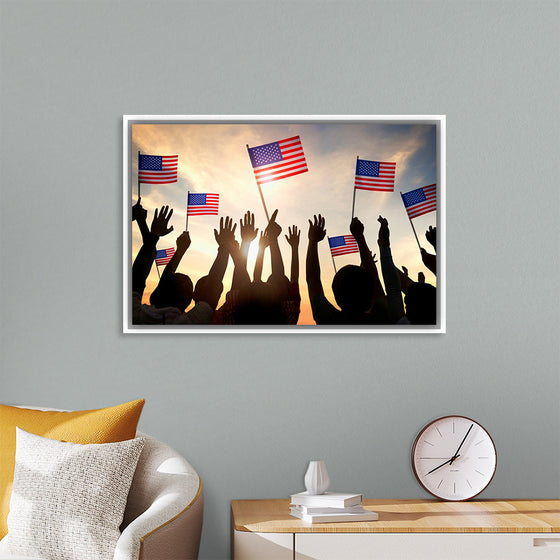 "Silhouettes of People Holding the Flag of USA"