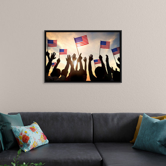 "Silhouettes of People Holding the Flag of USA"