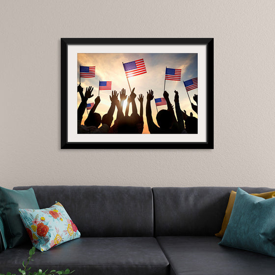 "Silhouettes of People Holding the Flag of USA"