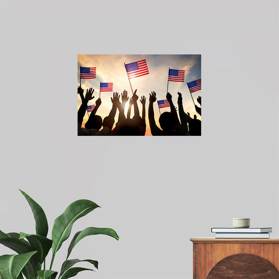 "Silhouettes of People Holding the Flag of USA"