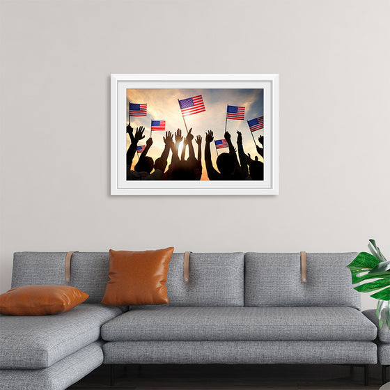 "Silhouettes of People Holding the Flag of USA"