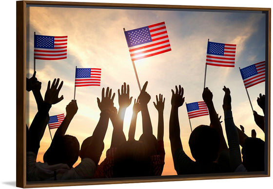 "Silhouettes of People Holding the Flag of USA"