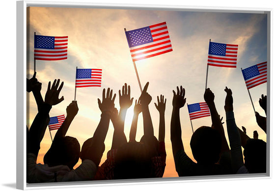 "Silhouettes of People Holding the Flag of USA"